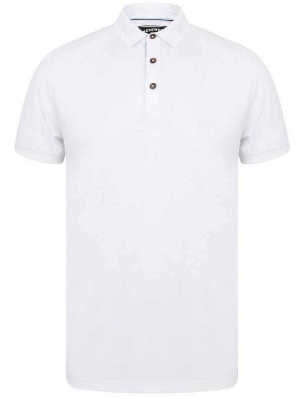 Menotti Cotton Pique Polo Shirt with Jacquard Collar in Bright White - Kensington Eastside