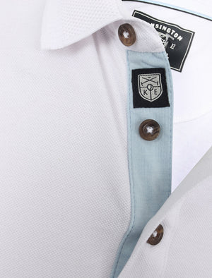 Menotti Cotton Pique Polo Shirt with Jacquard Collar in Bright White - Kensington Eastside