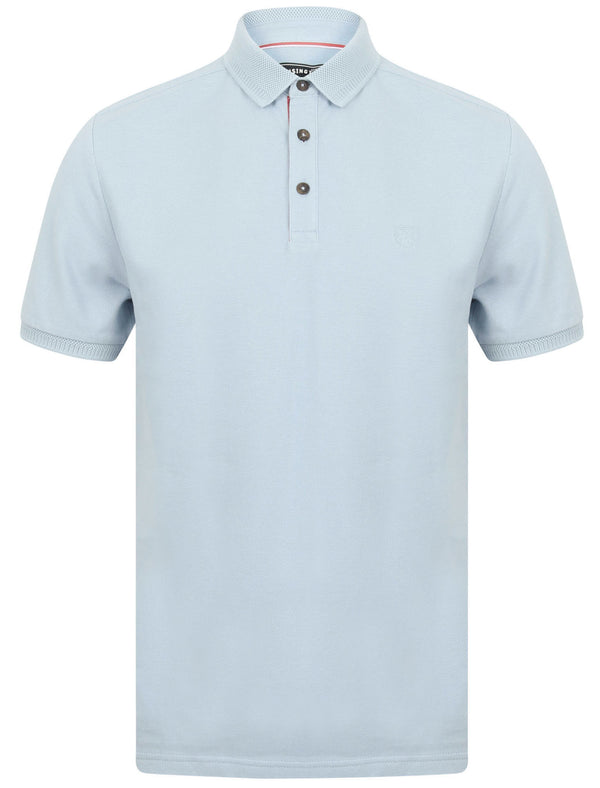 Menotti Cotton Pique Polo Shirt with Jacquard Collar in Skyway - Kensington Eastside