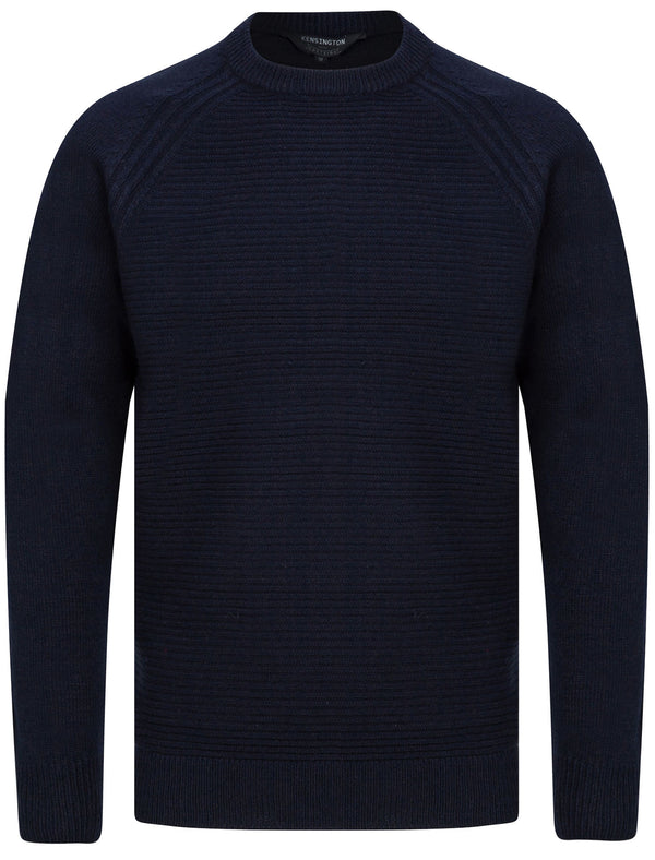 Morphy Ribbed Stitch Crew Neck Knitted Jumper in Ink Navy - Kensington Eastside