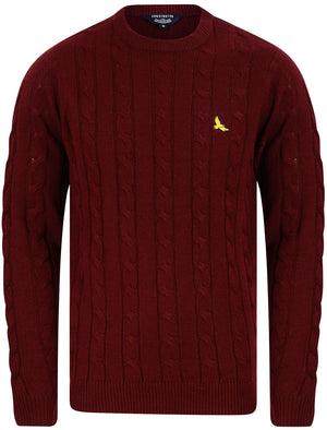 Murph Cable Knit Crew Neck Jumper in Claret - Kensington Eastside