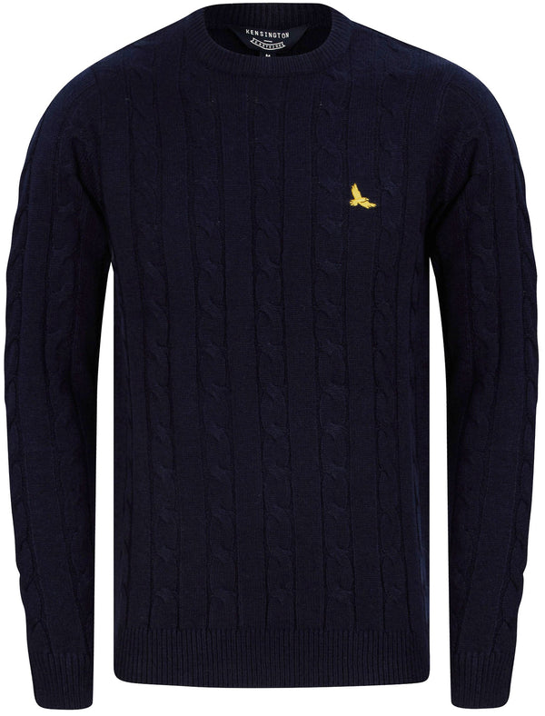 Clyde Cable Knit Crew Neck Jumper in Ink Navy - Kensington Eastside