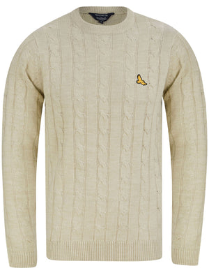 Clyde Cable Knit Crew Neck Jumper in Oatgrey Marl - Kensington Eastside