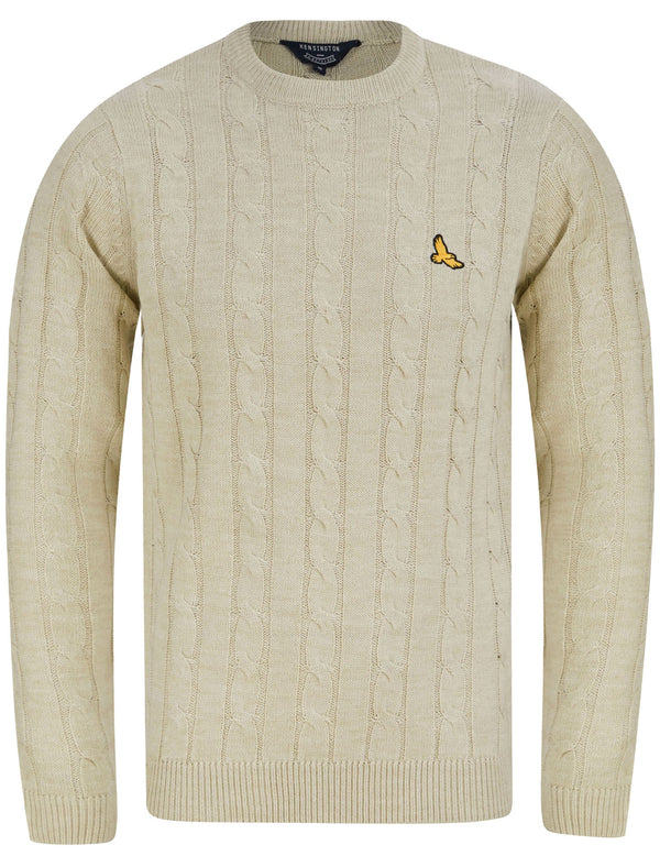 Clyde Cable Knit Crew Neck Jumper in Oatgrey Marl - Kensington Eastside