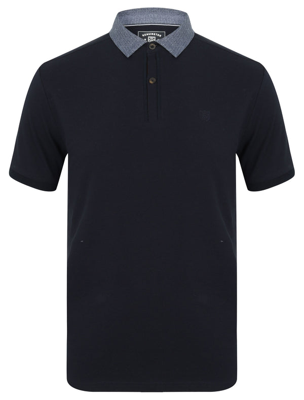 Norland Cotton Pique Polo Shirt with Chambray Collar in Sky Captain Navy - Kensington Eastside