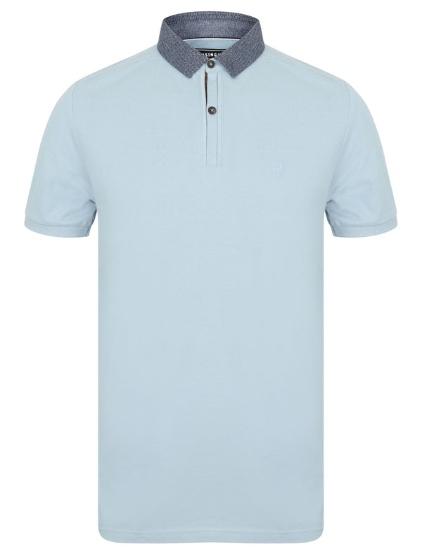 Norland Cotton Pique Polo Shirt with Chambray Collar in Skyway - Kensington Eastside