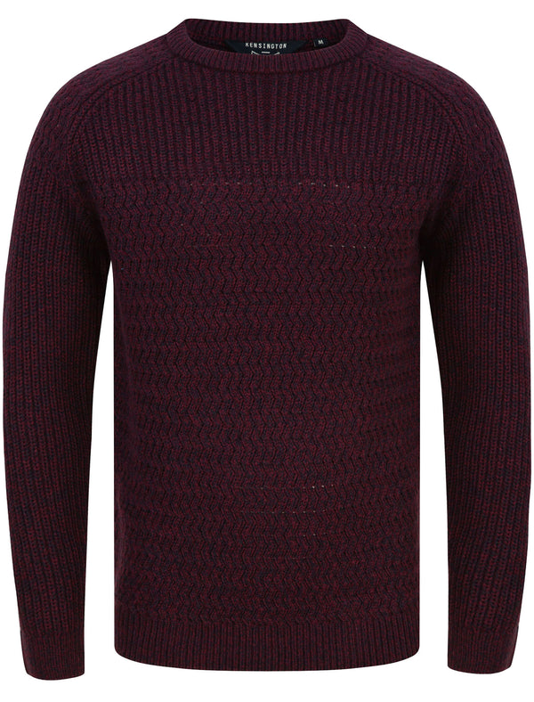 Nutini Crew Neck Soft Knitted Jumper in Navy / Burgundy Twist - Kensington Eastside