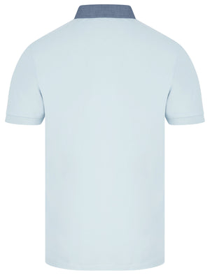 Passmore Cotton Pique Polo Shirt with Chambray Collar in Skyway - Kensington Eastside