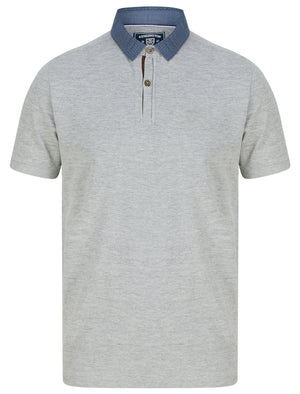 Pastor Cotton Pique Polo Shirt with Pattern Chambray Collar in Light Grey Marl - Kensington Eastside