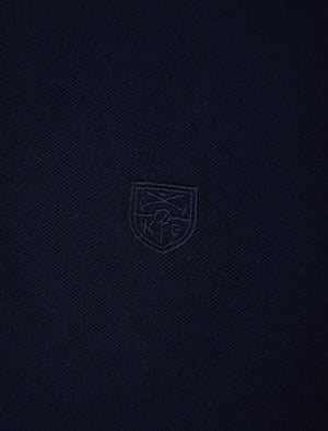Pastor Cotton Pique Polo Shirt with Pattern Chambray Collar in Sky Captain Navy - Kensington Eastside