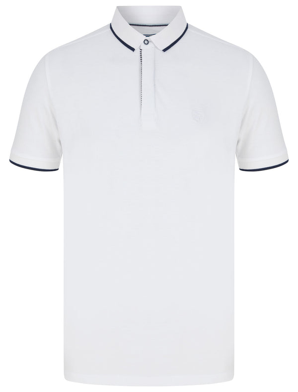 Pelier Cotton Pique Polo Shirt with Tipping in Bright White - Kensington Eastside