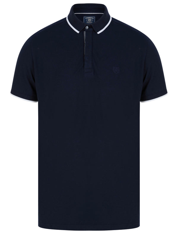 Pelier Cotton Pique Polo Shirt with Tipping in Sky Captain Navy - Kensington Eastside