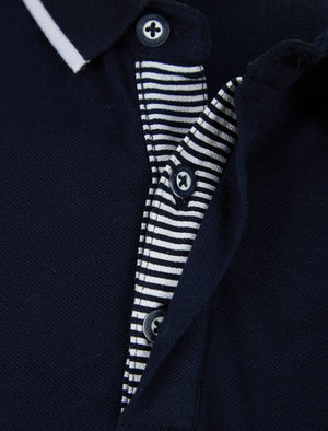 Pelier Cotton Pique Polo Shirt with Tipping in Sky Captain Navy - Kensington Eastside