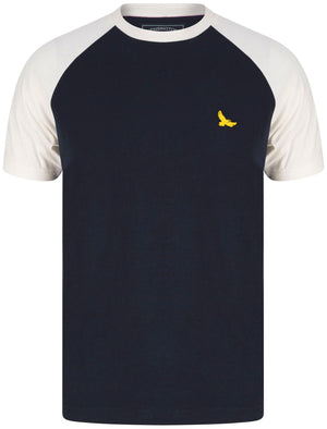 Ponler Contrast Sleeve Cotton Baseball T-Shirt In Sky Captain Navy - Kensington Eastside