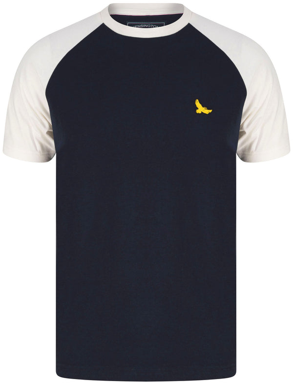 Ponler Contrast Sleeve Cotton Baseball T-Shirt In Sky Captain Navy - Kensington Eastside