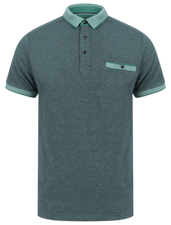 Artillery Cotton Jacquard Polo Shirt with Chest Pocket In River Green - Kensington Eastside