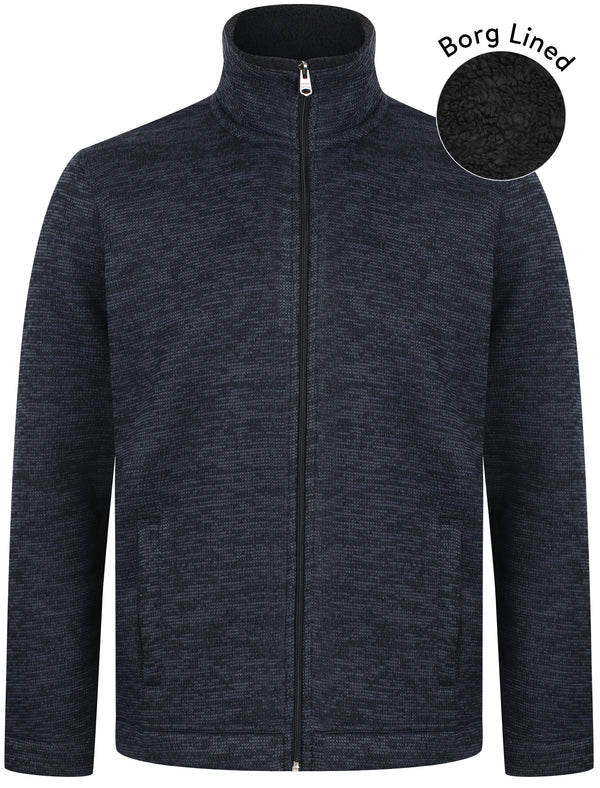 Devonport Borg Lined Zip Through Bonded Fleece In Navy - Kensington Eastside
