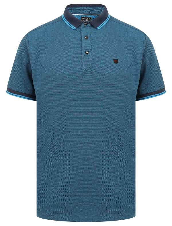 Goldsmith Jacquard Jersey Polo Shirt with Tipping In Mid Blue - Kensington Eastside