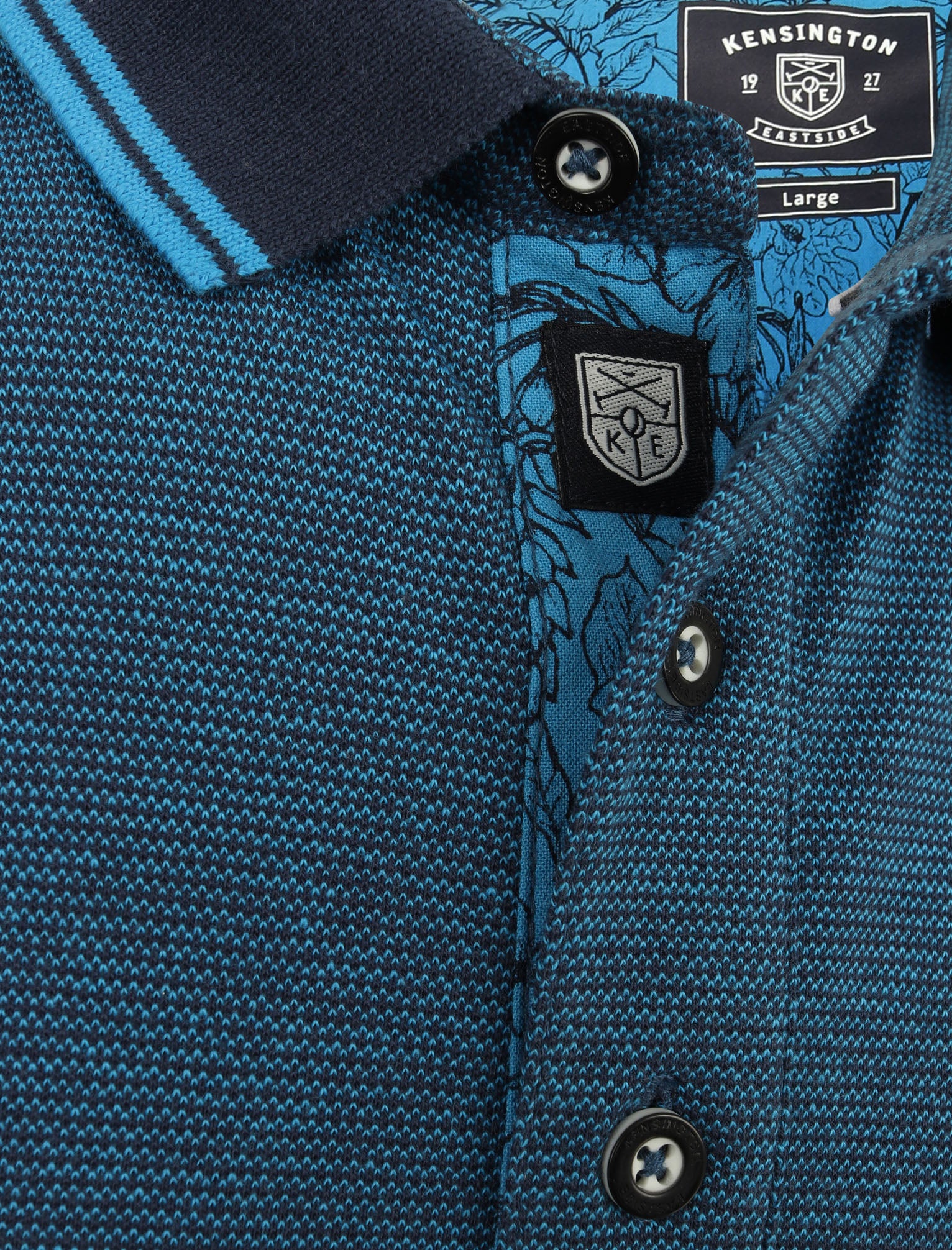 Goldsmith Jacquard Jersey Polo Shirt with Tipping In Mid Blue
