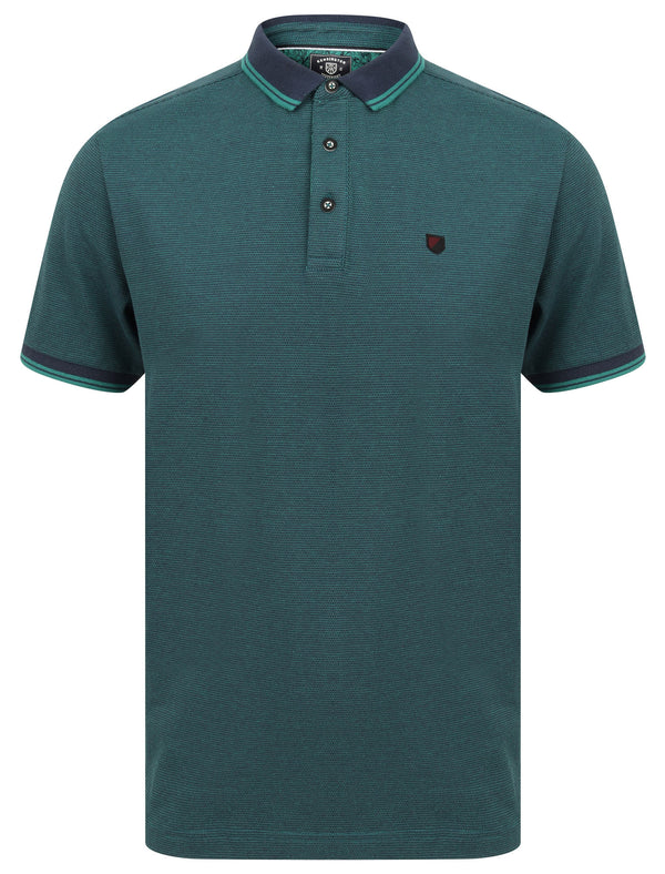 Goldsmith Jacquard Jersey Polo Shirt with Tipping In River Green - Kensington Eastside