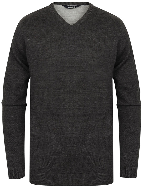 Jarrett Basic V Neck Knitted Jumper in Charcoal Marl - Kensington Eastside