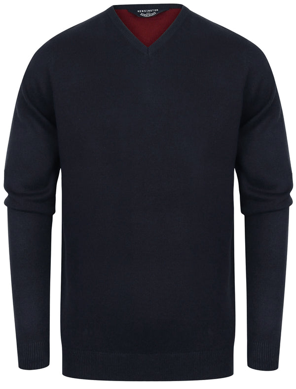 Jarrett Basic V Neck Knitted Jumper in Dark Navy - Kensington Eastside