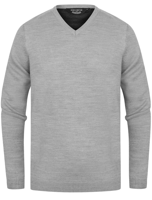 Jarrett Basic V Neck Knitted Jumper in Light Grey Marl - Kensington Eastside