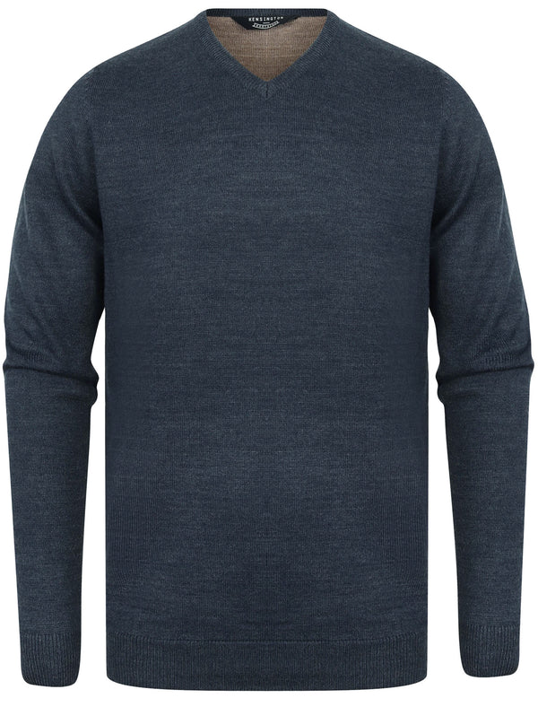 Jarrett Basic V Neck Knitted Jumper in Midnight Blue Marl - Kensington Eastside