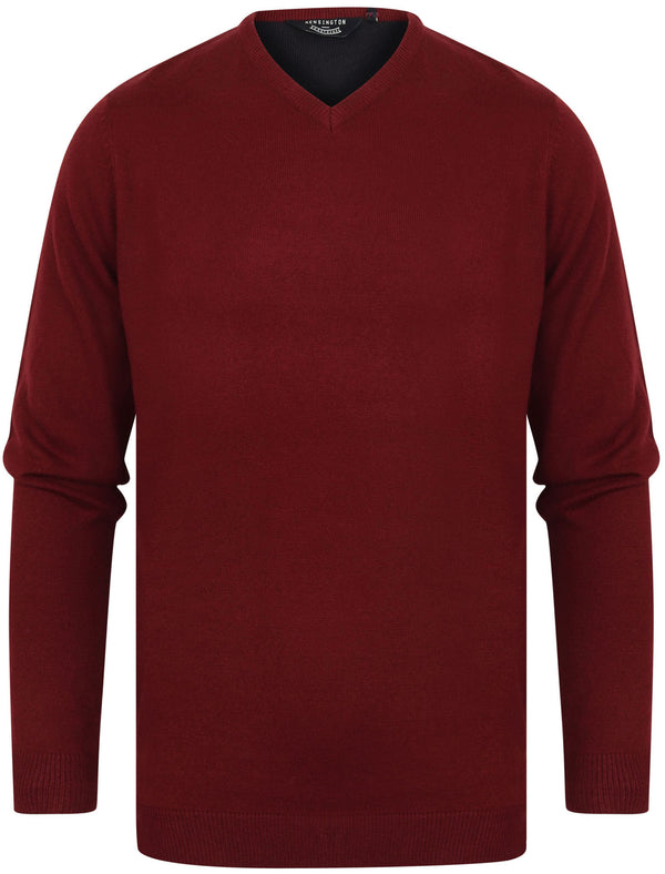 Jarrett Basic V Neck Knitted Jumper in Oxblood - Kensington Eastside