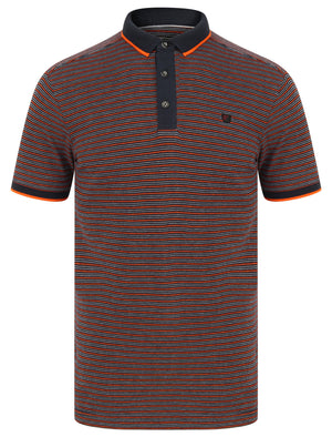 Penley Jacquard Jersey Stripe Polo Shirt with Tipping In Koi Orange - Kensington Eastside