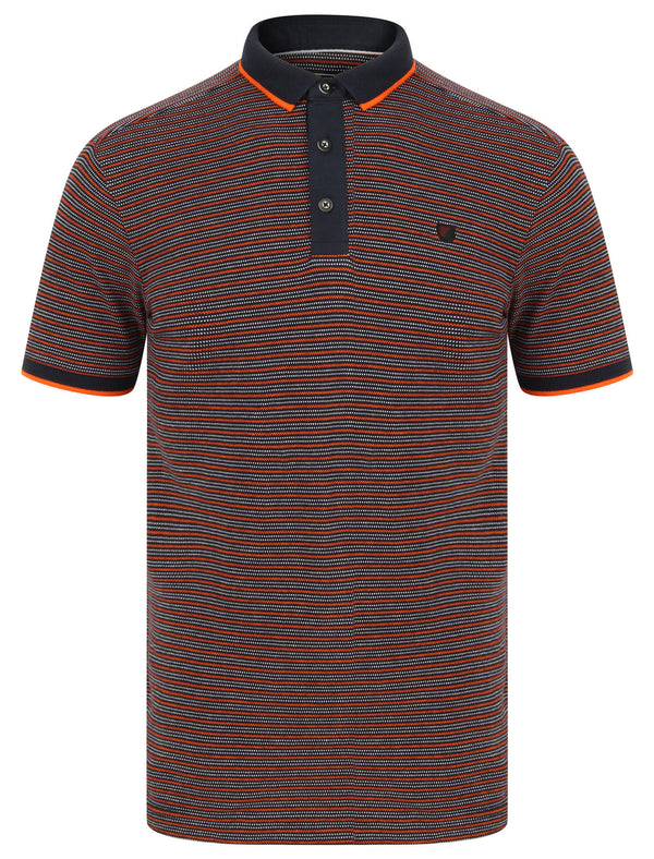Penley Jacquard Jersey Stripe Polo Shirt with Tipping In Koi Orange - Kensington Eastside