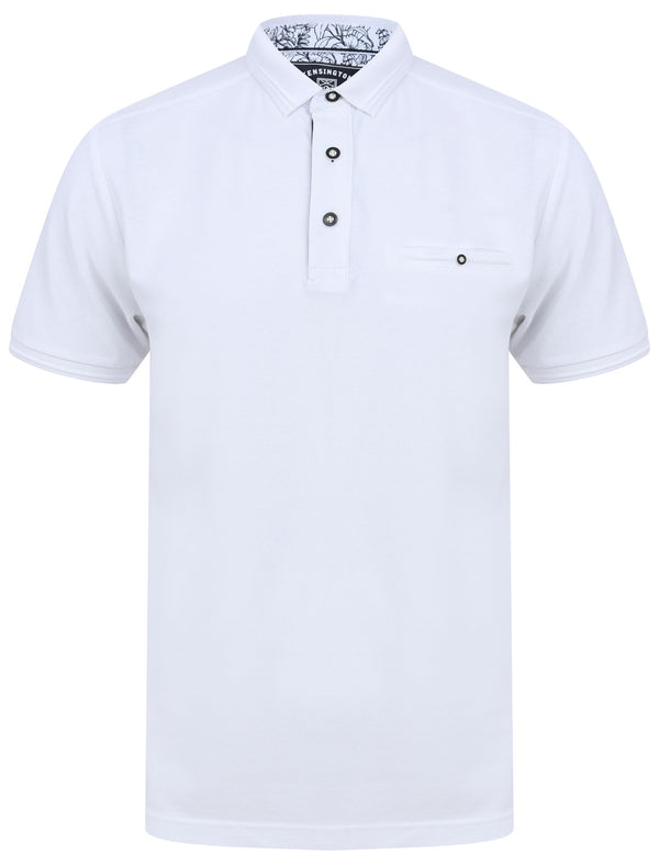 Providence Cotton Pique Polo Shirt with Mock Chest Pocket in Bright White - Kensington Eastside