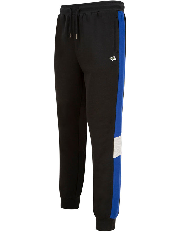Amir Colour Block Brushback Fleece Cuffed Joggers in Jet Black - Le Shark