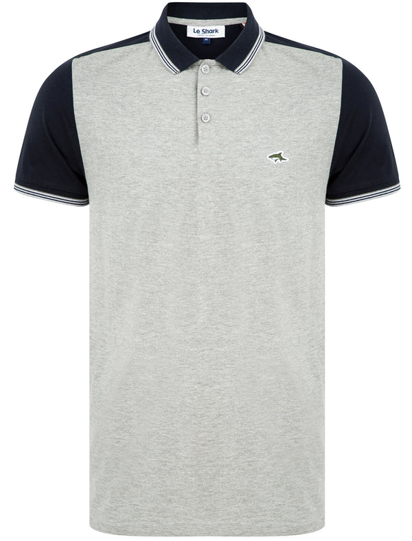 Arthur Contrast Sleeve Cotton Jersey Polo Shirt In Light Grey Marl - Le Shark