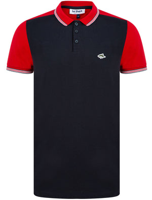 Arthur Contrast Sleeve Cotton Jersey Polo Shirt In Sky Captain Navy - Le Shark