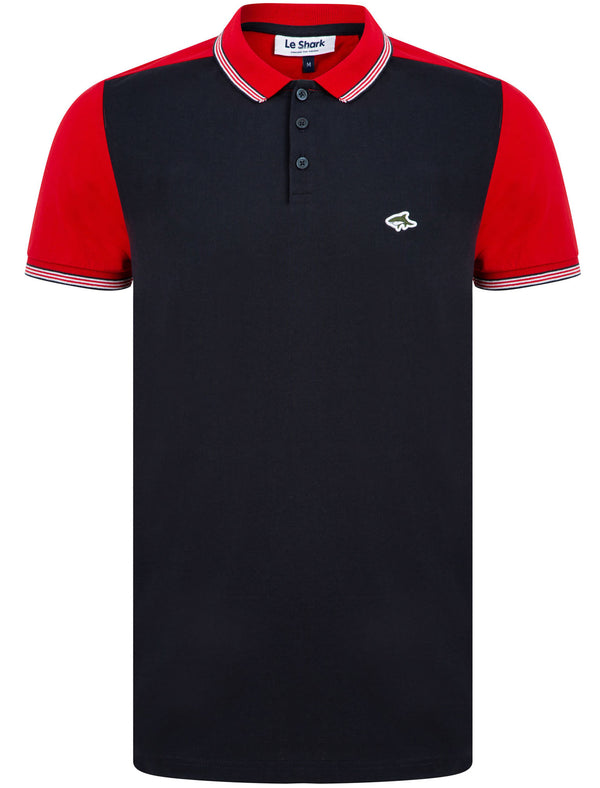 Arthur Contrast Sleeve Cotton Jersey Polo Shirt In Sky Captain Navy - Le Shark
