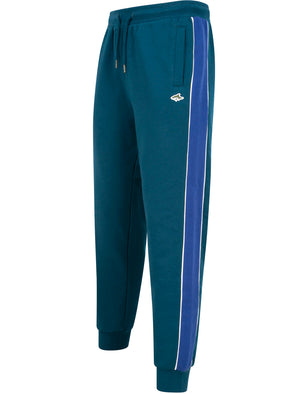 Elias Brushback Fleece Cuffed Joggers with Piping Detail in Blue Opal - Le Shark