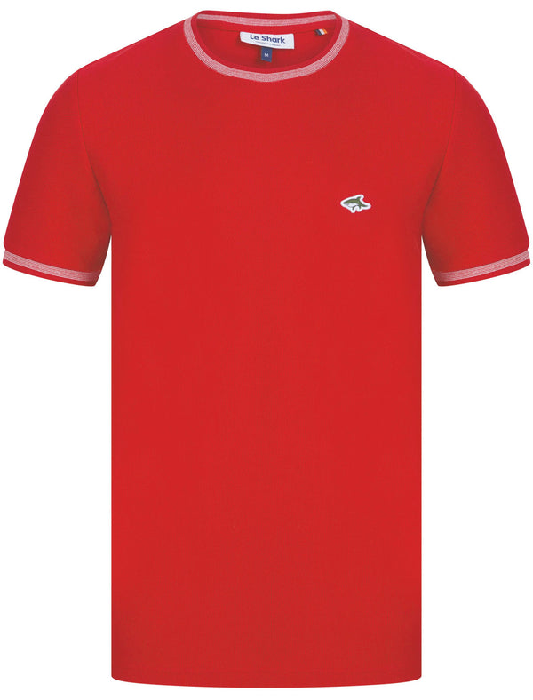 Felix Cotton Pique T-Shirt with Tipping in Barados Cherry - Le Shark