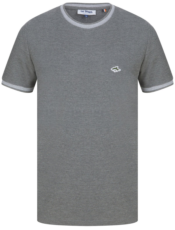 Felix Cotton Pique T-Shirt with Tipping in Mid Grey Marl - Le Shark