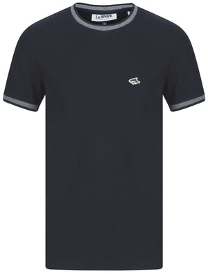 Felix Cotton Pique T-Shirt with Tipping in Sky Captain Navy - Le Shark