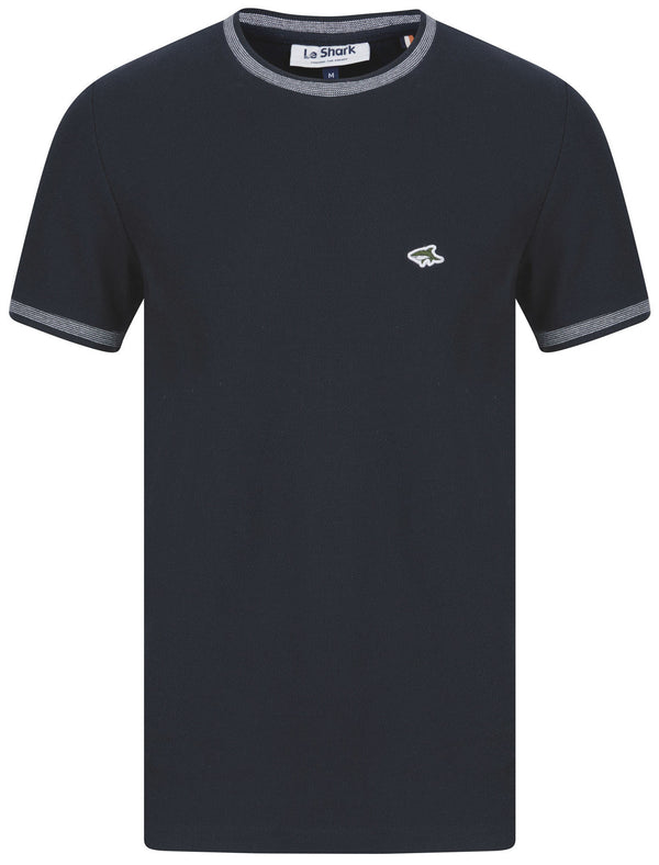 Felix Cotton Pique T-Shirt with Tipping in Sky Captain Navy - Le Shark