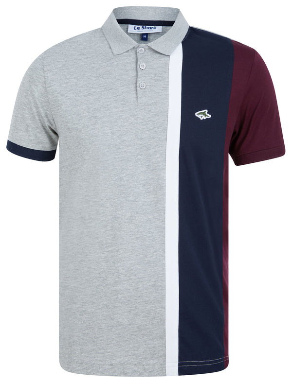 Gus Colour Block Cotton Jersey Polo Shirt In Light Grey Marl - Le Shark