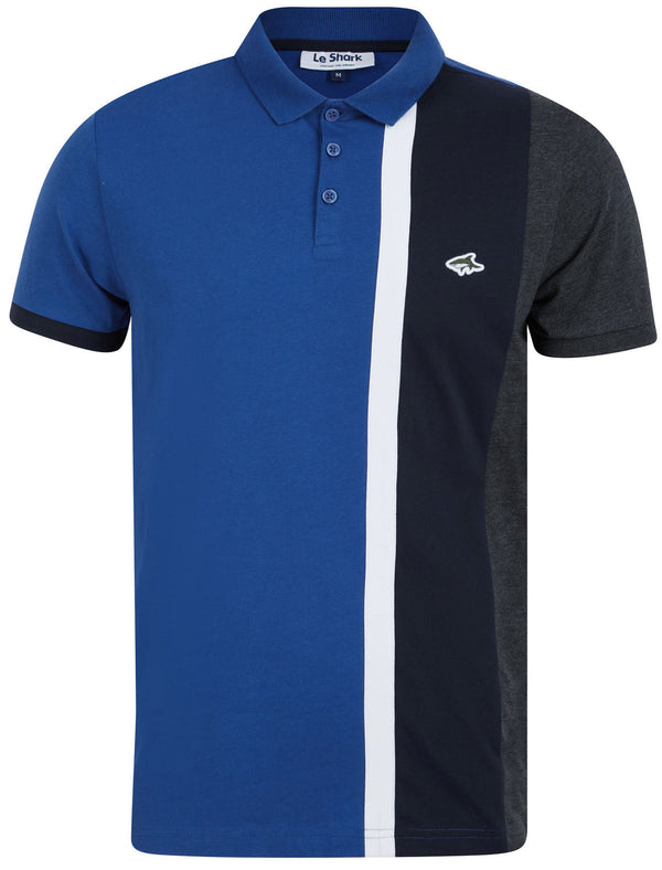 Gus Colour Block Cotton Jersey Polo Shirt In Sea Surf Blue - Le Shark