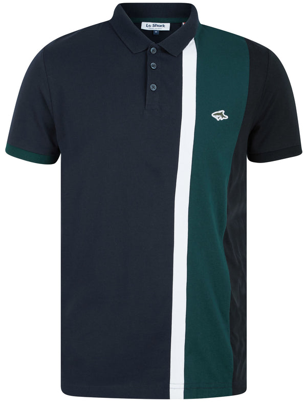 Gus Colour Block Cotton Jersey Polo Shirt In Sky Captain Navy - Le Shark