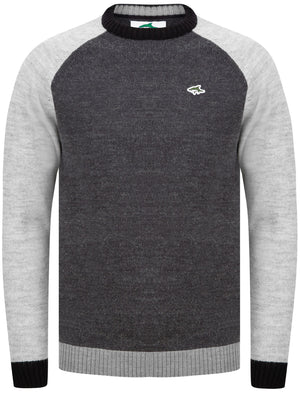 Hodgins Colour Block Wool Blend Knitted Jumper In Charcoal Marl - Le Shark