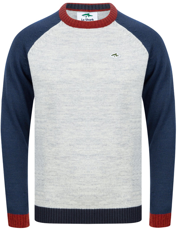 Hodgins Colour Block Wool Blend Knitted Jumper In Light Grey Marl - Le Shark