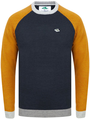 Hodgins Colour Block Wool Blend Knitted Jumper In Sky Captain Navy - Le Shark