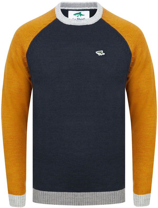 Hodgins Colour Block Wool Blend Knitted Jumper In Sky Captain Navy - Le Shark