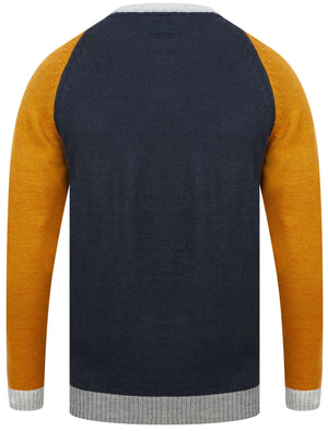 Hodgins Colour Block Wool Blend Knitted Jumper In Sky Captain Navy - Le Shark