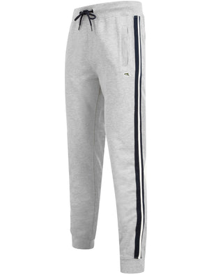 Louis Brushback Fleece Cuffed Joggers with Racer Stripe Detail in Light Grey Marl - Le Shark